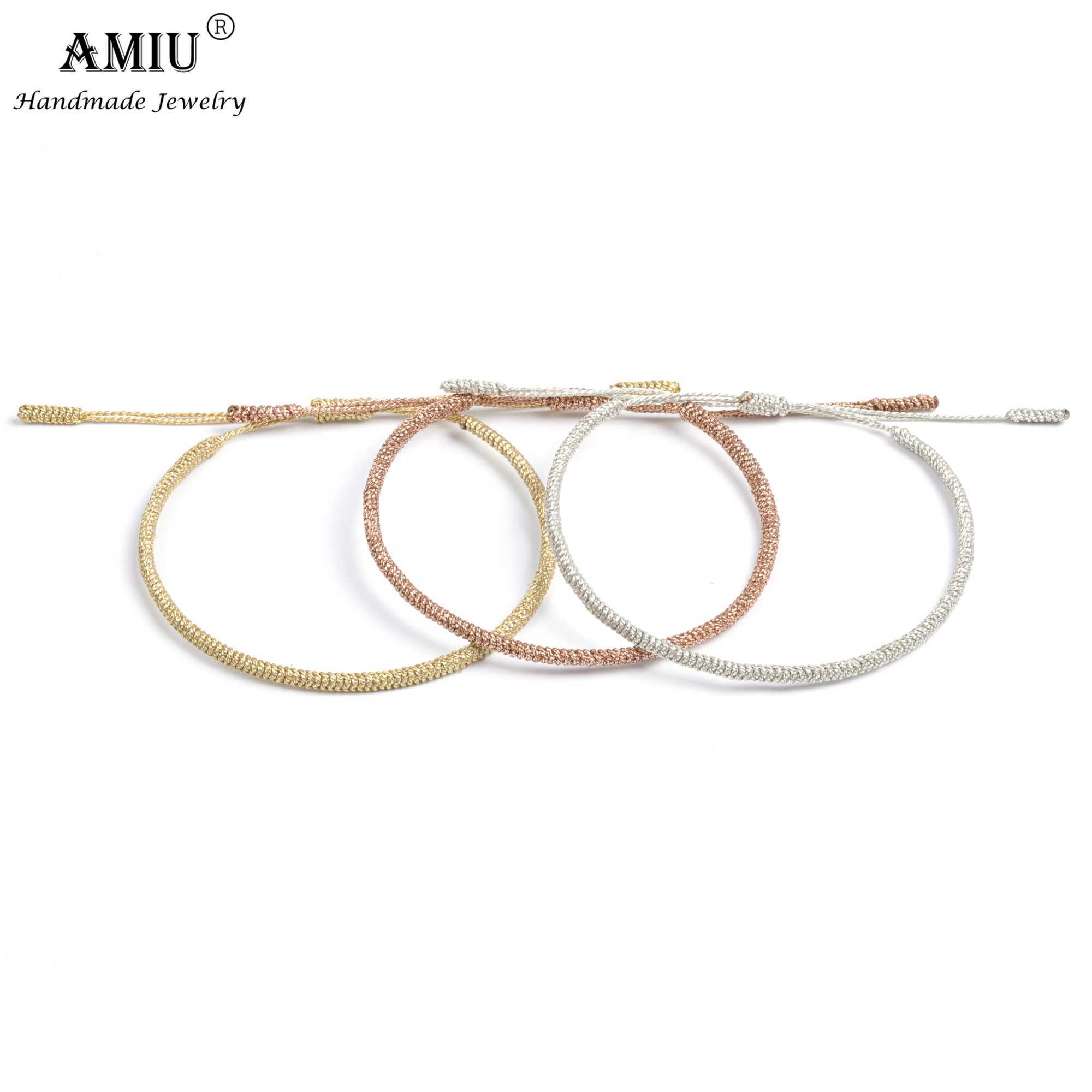 AMIU Metallic Colors Tibetan Handmade Buddhist Lucky Bracelets Bangles For Women Men Rope Knots Amulet Gift Braided BraceletC250411