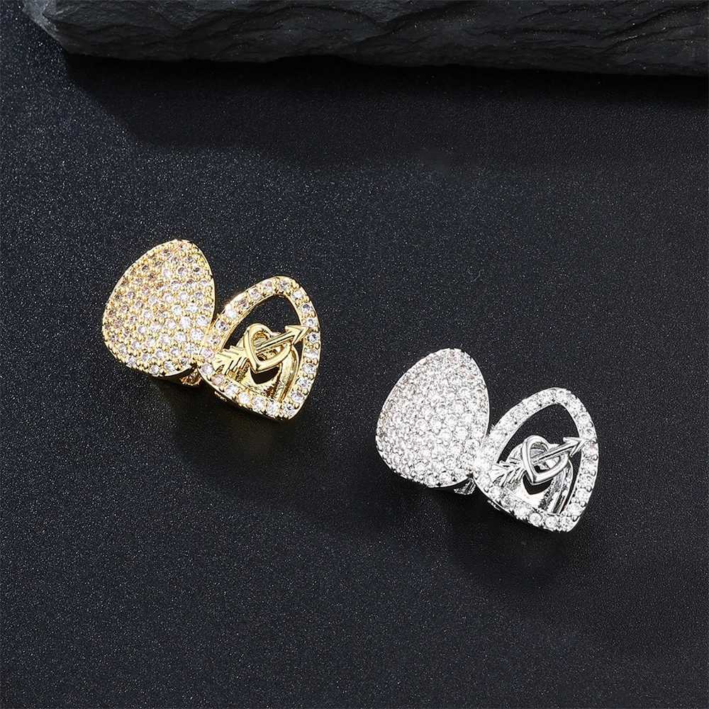 Hip Hop Arrow through Heart Gold Plated All Ice Toothed Grillz Top and Bottom Charm Grill W250412