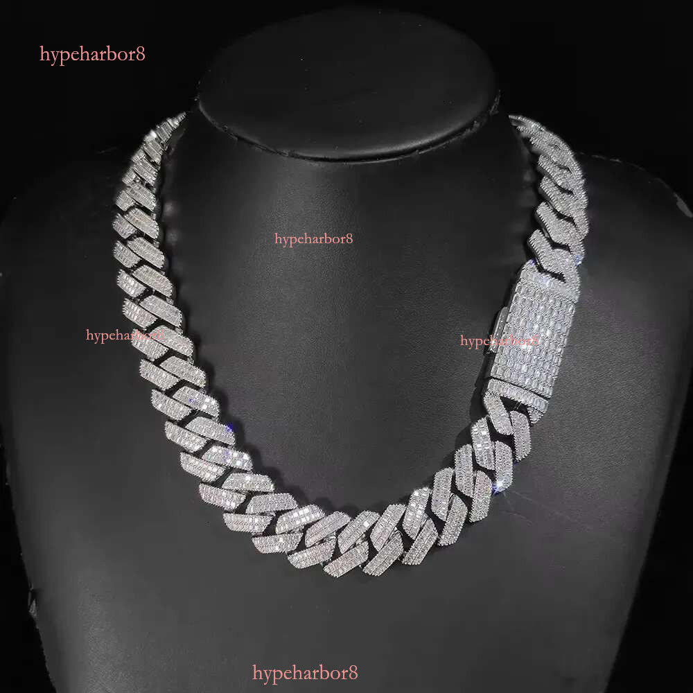 20mm Custom Sterg Sier Hip Hop Jewelry Chunky Cuban k Chains Men Women Iced Out Baguette Dia Fine Necklaces