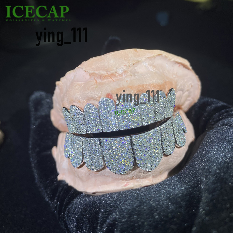 Customizable S925 Silver VVS Moissanite Honeycomb Setting Teeth Grillz 16-20 Hip Hop Iced Jewelry Bustdown Diamond Moissanite