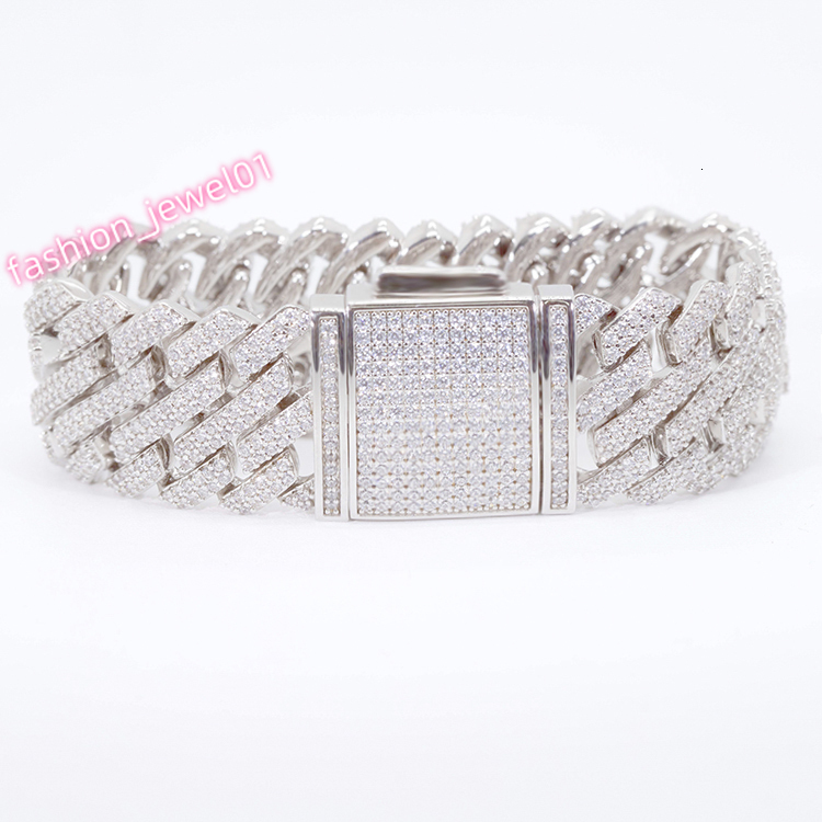 Custom Miami Bracelet S925 Sterling Silver Two Rows VVS Moissnanite Diamond Heavy Cuban Bracelet for Hiphop Mens Life