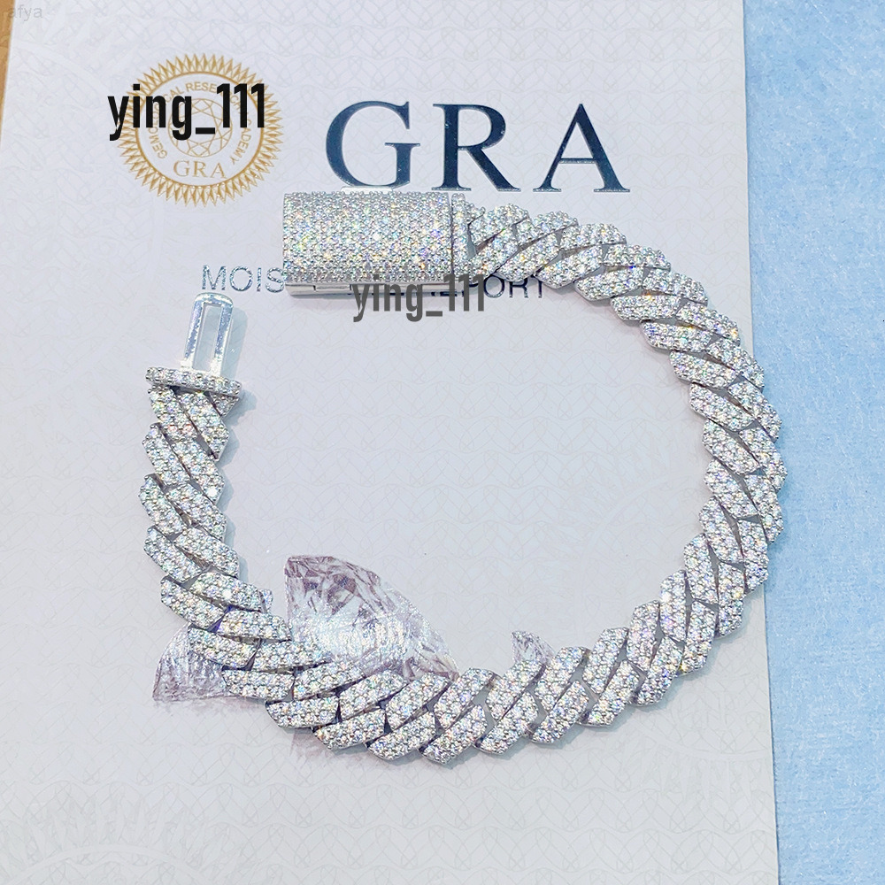 2023 925 Solid Silver Rose Gold Plated Iced Out Hip Hop Fire Jewelry Vvs Moissanite Diamond Cuban Link Chain Bracelet Man