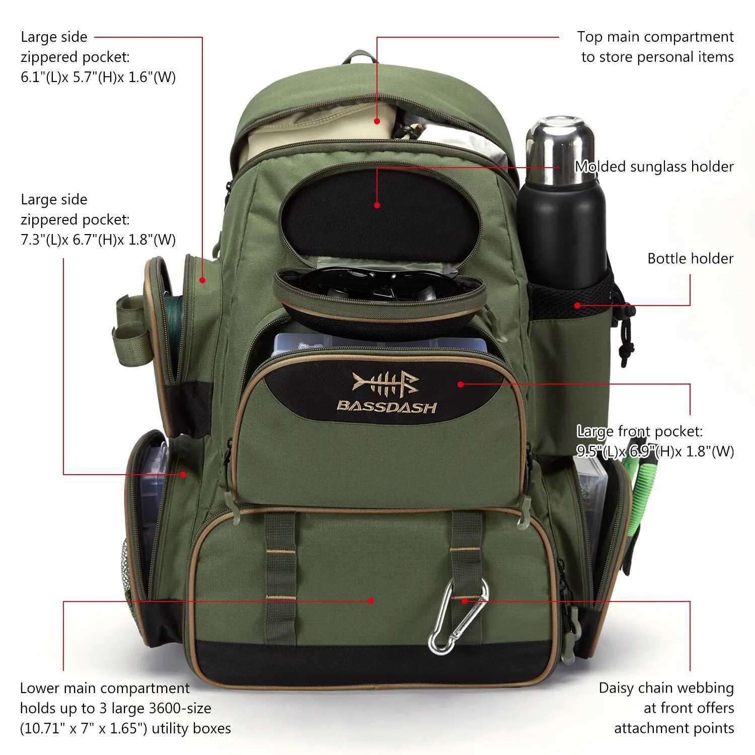 Bassdash Fishing Bag Tackle Backpack Lightweight Tactical Tackle Box Multifunctional Z250411