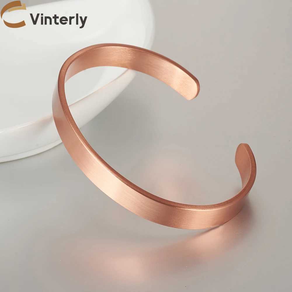 Vinterly Pure Copper Bracelets for Women Men Unisex 8mm Wide Adjustable Cuff Bangles Female Resizable Jewelry Soft Solid CopperC250411