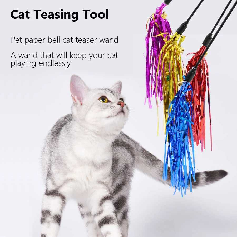 5 colorful ribbon cat toy sticks fun little cat sticks teasing plastic sticks pet cat interactive toys Y250412