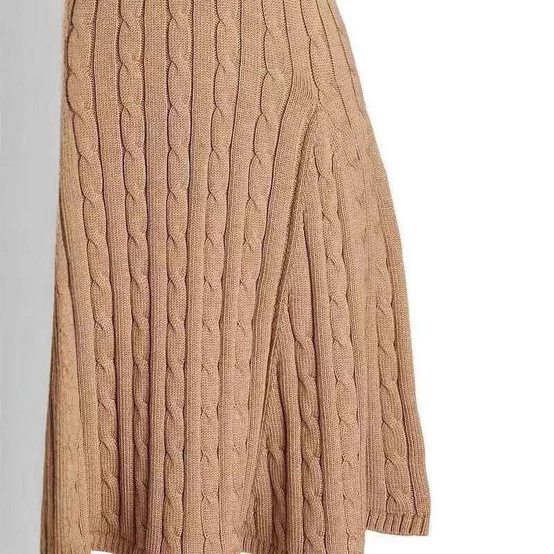 Spring Autumn Polo Neck Knitted Sweater Casual British Style Women's Fashion Twisted Wer Design All-Match Elegant Dress