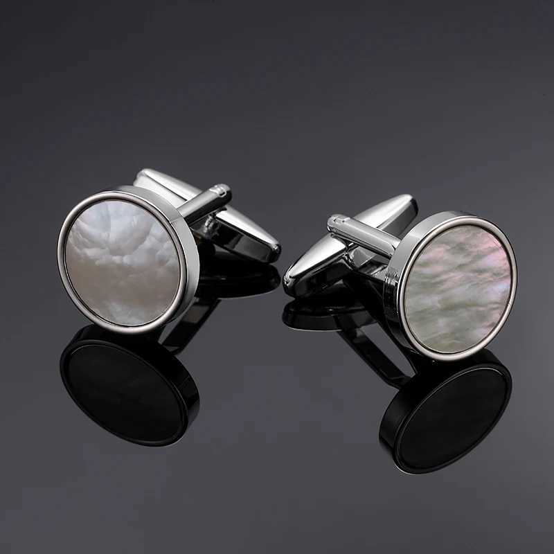 Luxury Mens French Shirt Cufflinks Blue Black Round Shell Fiber Redwood Crystal Cufflinks Button Set Accessories Jewelry WholesaleT250412