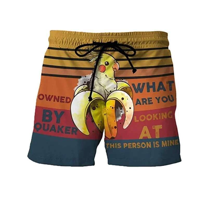 Funny Chicken Swimming Crab 3d Printed Surfing Board Banana Beach Shorts Men's Swim Briefs Boy Trunks