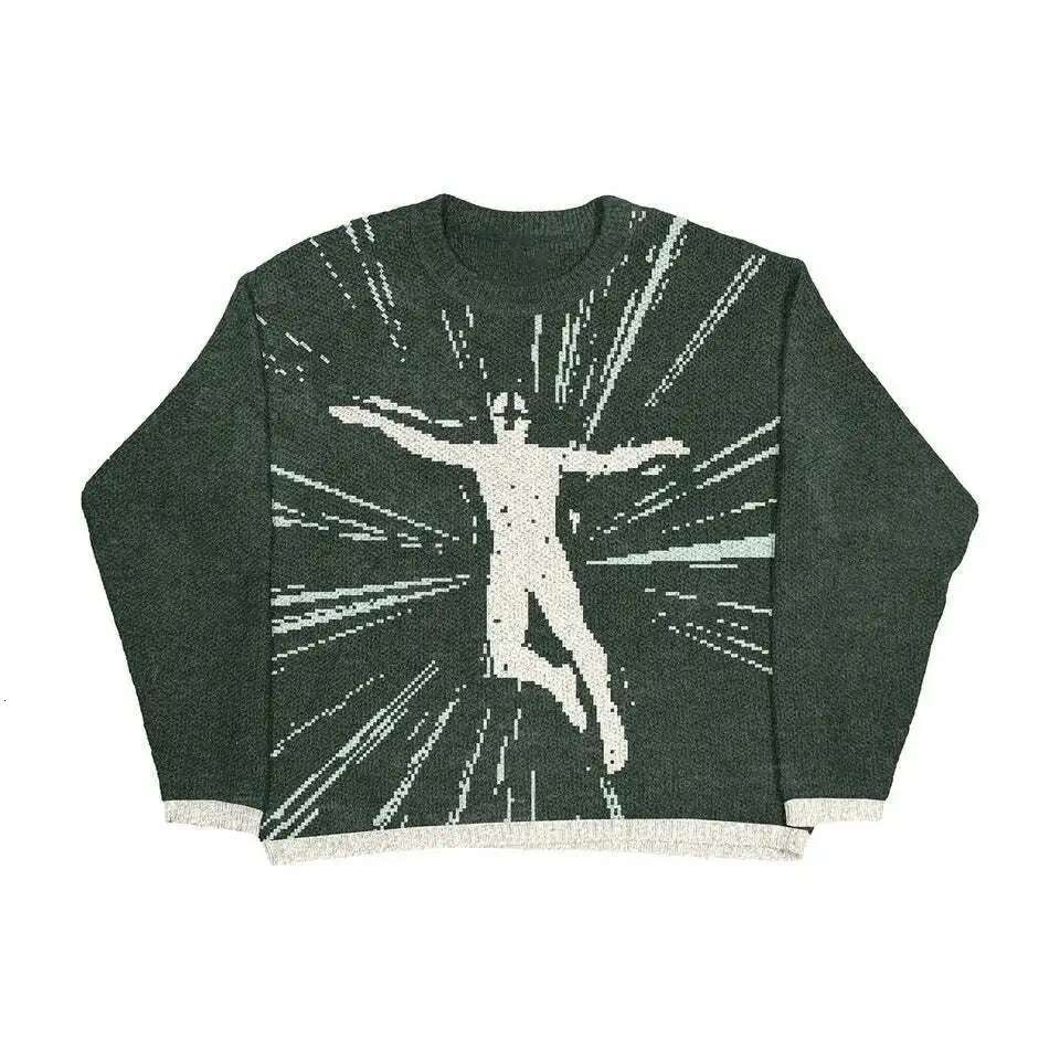 Green Hip Hop Street Gothic Wool Vintage Pullover Knitted For Men And Women Y2k Haruku Punk Style Sweater EMO
