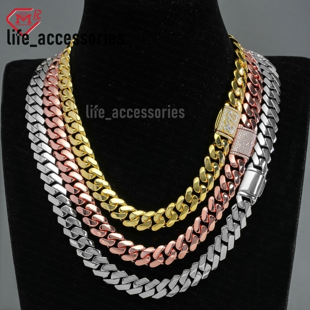 Hip Hop Moissanite Clasp Cuban Link Chain Plating 12mm Necklace Men 925 Silver Cuban Chain