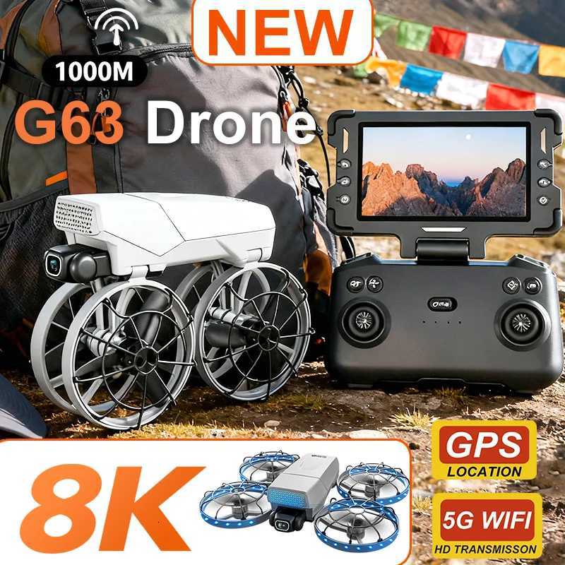 G63 Drone 8K HD Dual Cameras 180 FPV 5G WIFI GPS Bless Motor Obstacle Avoidance Remote Control Foldable Quadcopter Toy Gift H251112