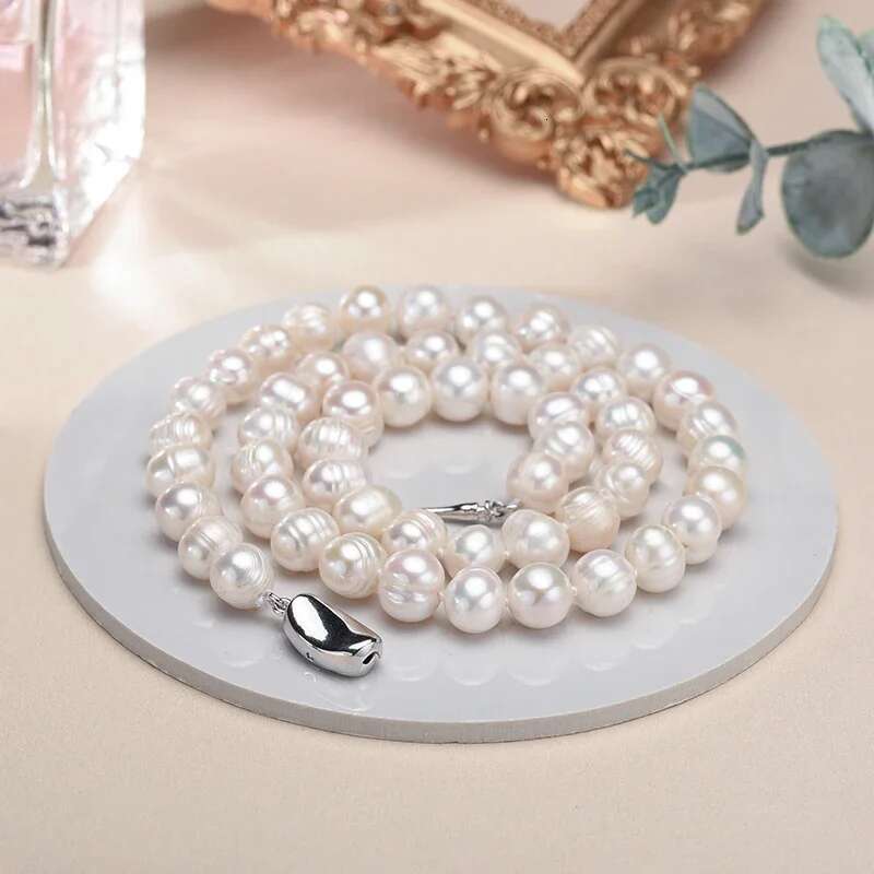 New Hot Real White Freshwater Cultured Necklaces for Women Girl Gift, Sterg Sier Women's Baroque Pearl Necklace