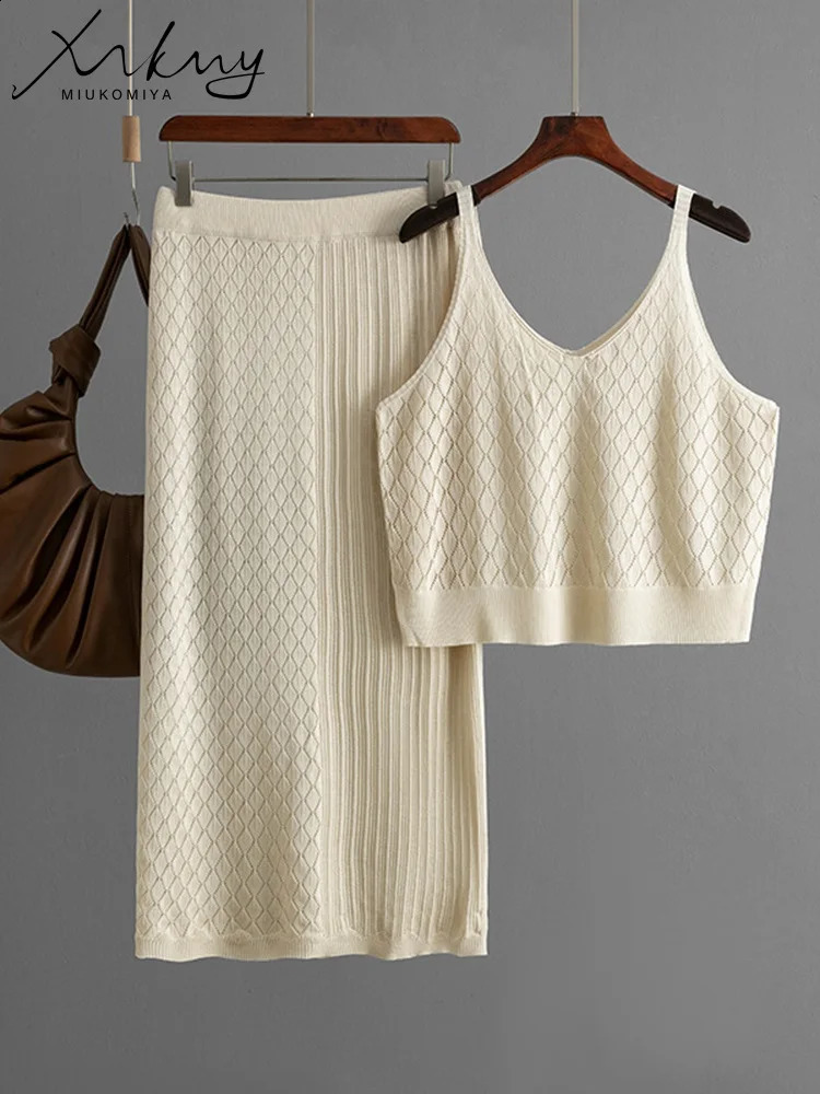 Summer Skirts And Tops Two Pieces Woman 2 Piece Sets Outfit Sexy Hollow Out Suit Crop Camis Beach Outfits Women Skirts Sets 250411