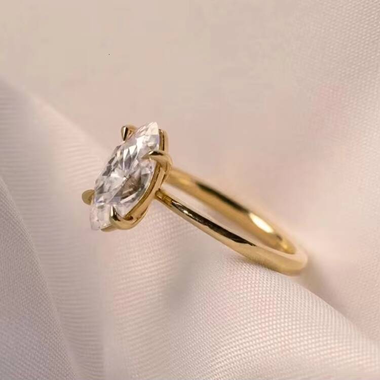 Hot Sale 14K Solid Gold Yellow Engagement Ring 1ct Marquise Cut Moissanite Rings Jewelry