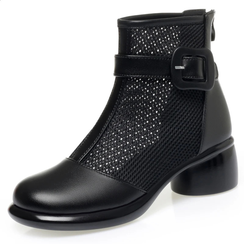 AIYUQI 2025 summer mesh womens boots Breathable hollow women sandals Thick heel comfortable mesh hole female shoes 250411