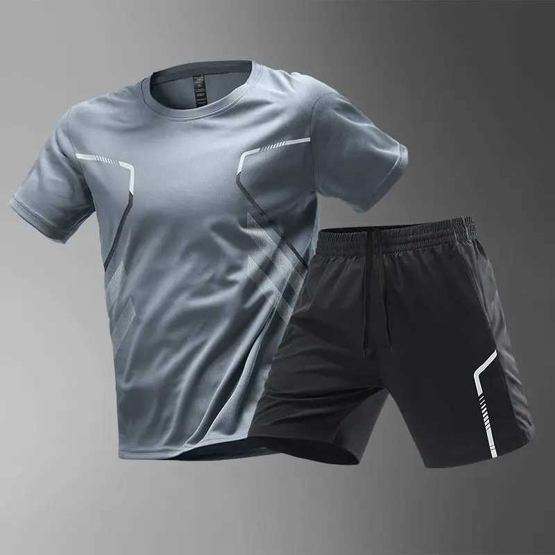 Summer Mens Set New Quick Drying Breathable Gym Clothing Training Short Sleeve Top Short Sleeve Set Outdoor Daily Casual Two Piece SetXJ250412
