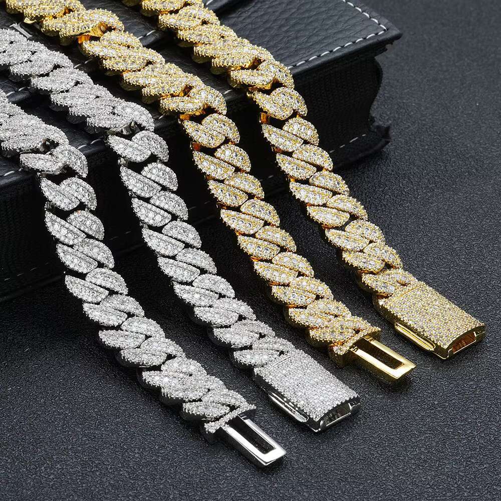 NUOYA Custom Iced Out Diamond Cuban Bracelet Hip Hop Fashion Jewelry Silver Plated 14MM Miami Cuban Link Bracelet