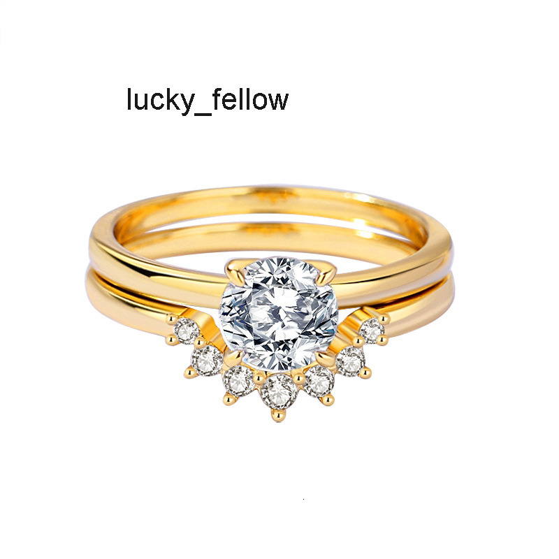 Moissanite 18k Gold Plated Diamond Wedding 925 Sterling Silver Jewelry Women Two Piece Set Rings
