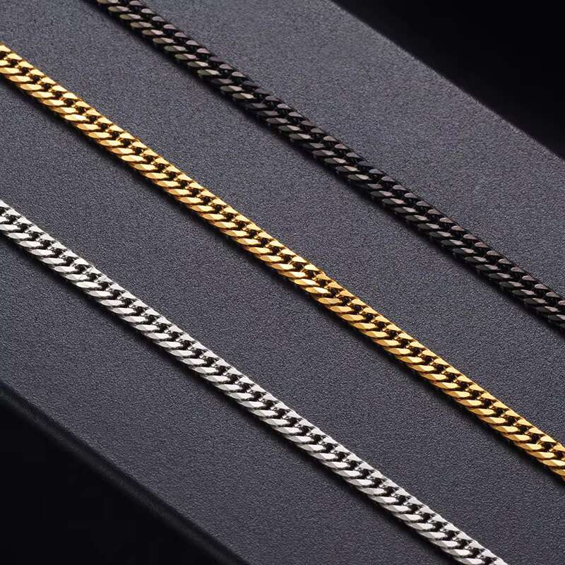 Hip Hop Jewelry 4mm -8mm Cut Black Gold Plated Stainless Steel Cuban Containing Chain Men's Necklace