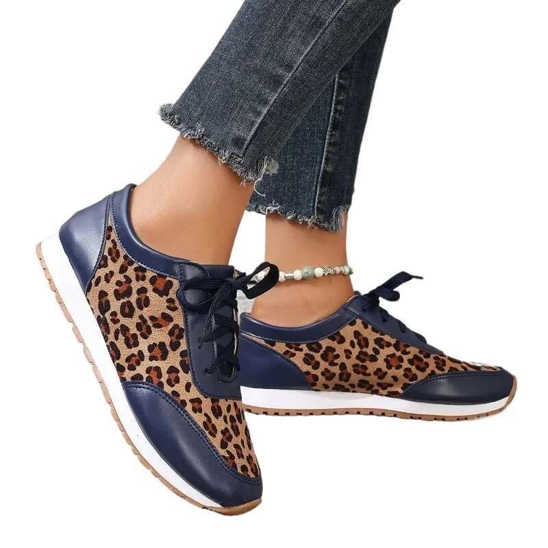 2025 summer new leopard print designer fashion sports shoes mixed color casual women's lace up vulcanized shoes