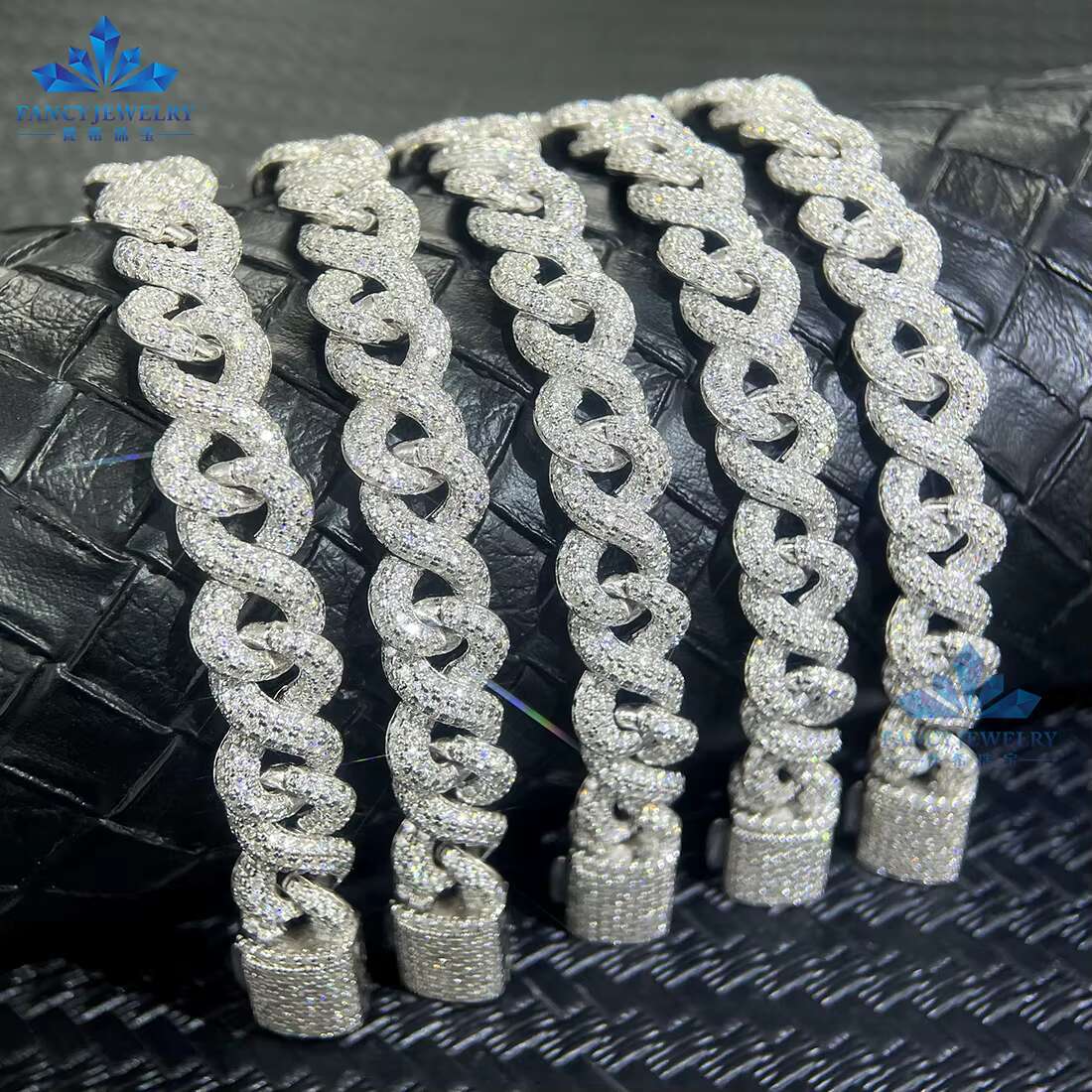 Wholesale Price Cuban Link 925 Sterling Silver 8mm Iced Out Moissanite 8 Shape Design Cuban Chain Bracelet Men Gift Parties