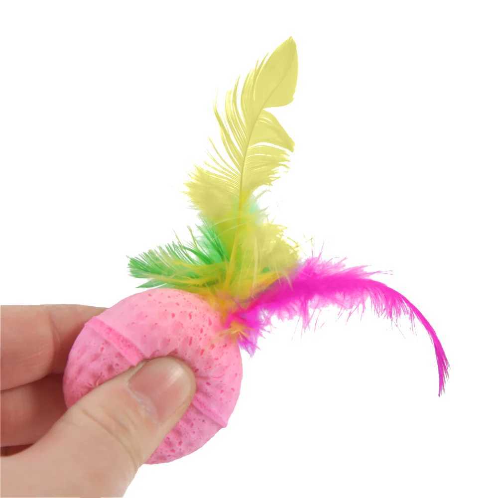 10 latex foam balls with feather interactive balls kitten and pet cat toys Y250412