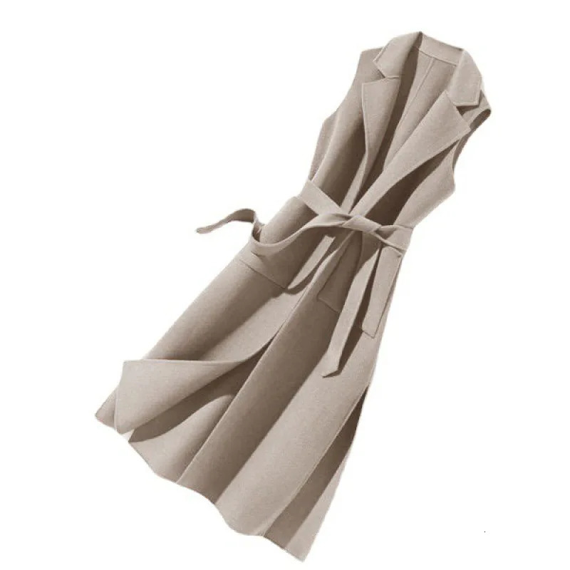 Womens Clothing Autumn Winter Jackets Korean Mid Long Sleeveless Polo Collar Vest Fat MM Waist Elegant Casual Coat Vests Coats 251112