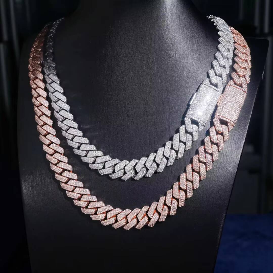 Hot Sale 10mm 12mm 14mm 15mm 20MM 925 Silver Moissanite Cuban Link Chain With Certificate Hip Hop Link Chain Necklace for Gift