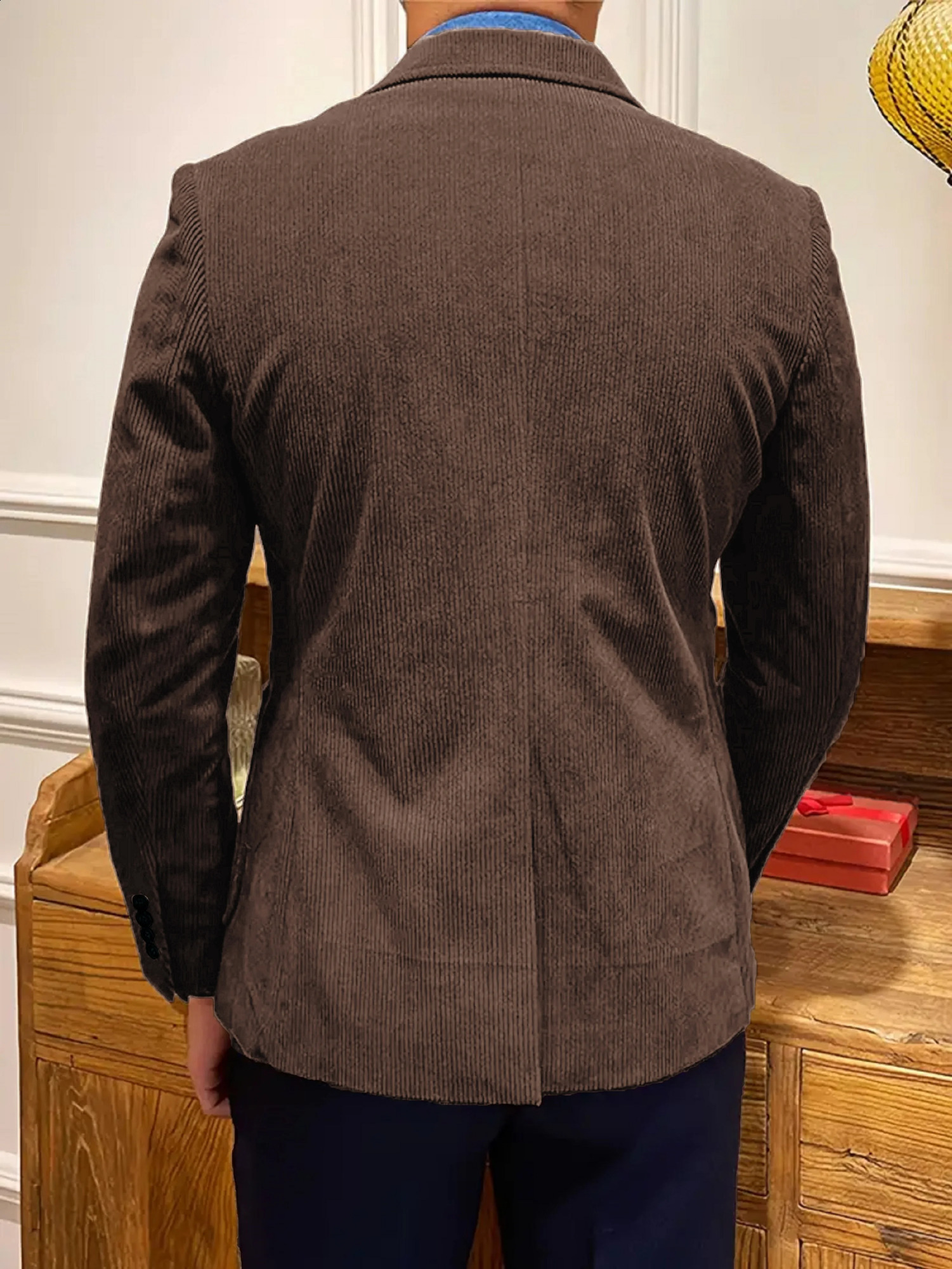 Mens casual solid color Corduroy suit jacket suitable for business use multiple pockets 250411