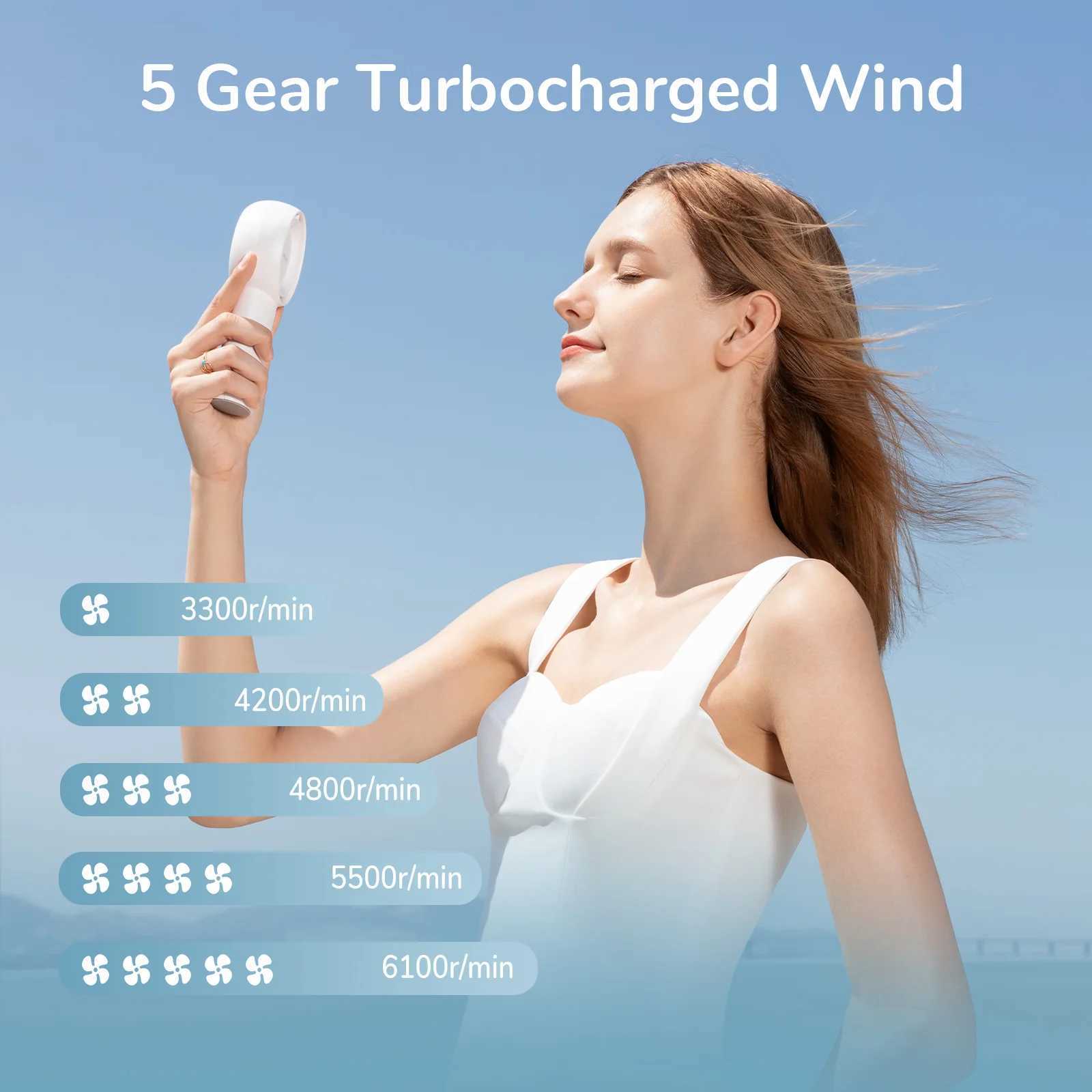 JISULIFE portable handheld turbofan 4000/6000mAh rechargeable battery 5-speed compact fan suitable for travel/home/office use X250412