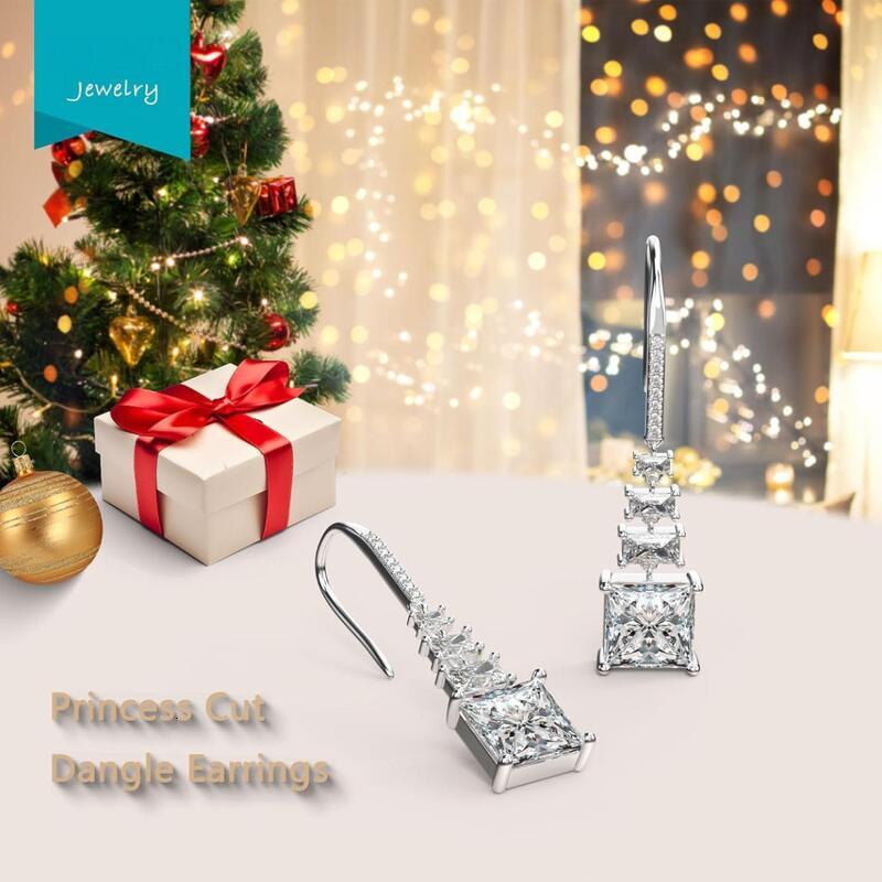Elegant Princess Cut Crystal Drop Earrings