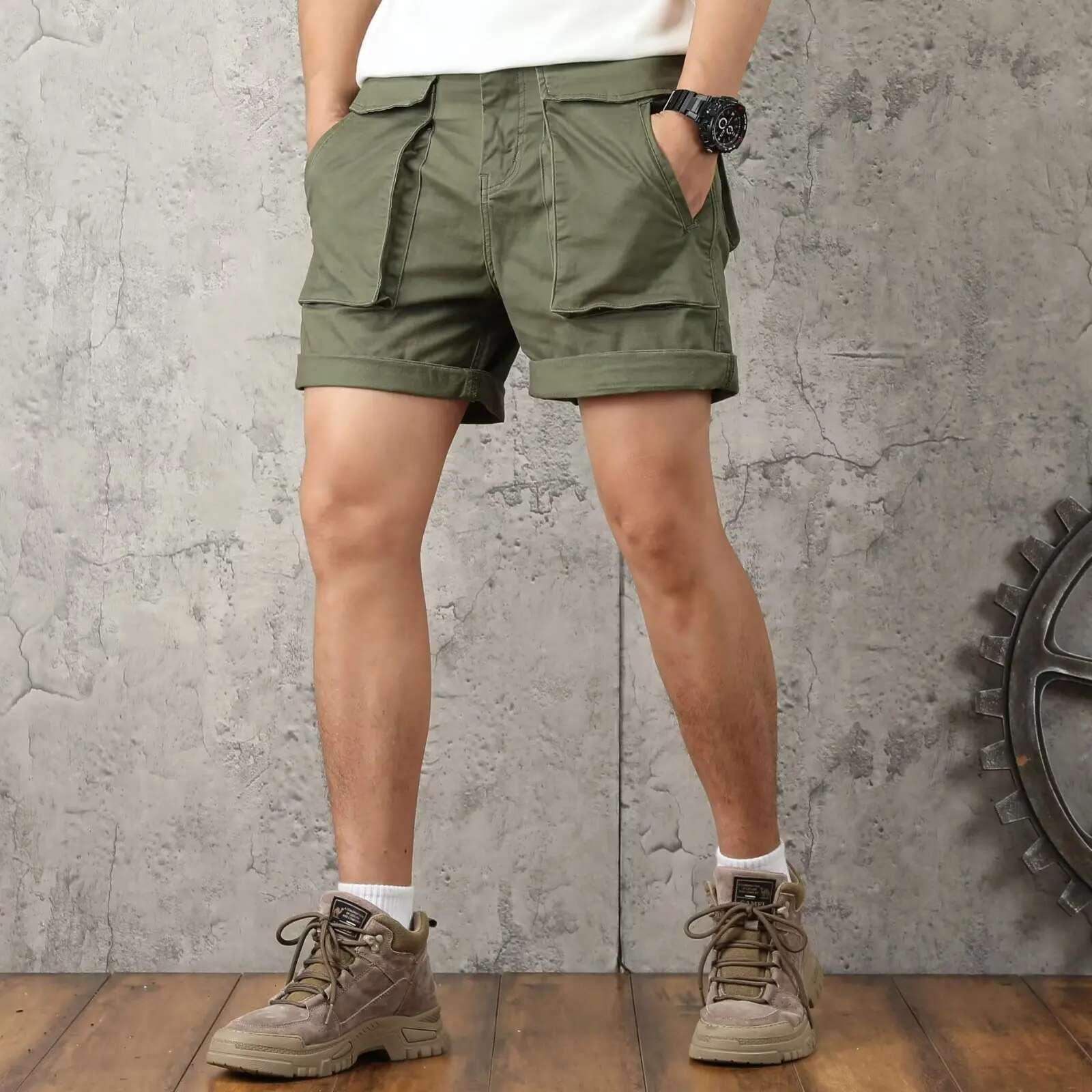 Men Casual Cargo Solid Color 2023 Summer Tactical Multi-pocket Short Pants Loose Male Outdoor Hunting Fishing Shorts