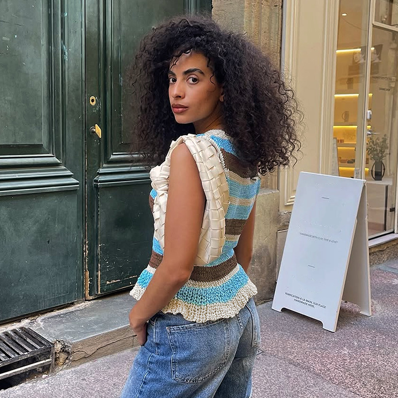 Women's stripe casual elegant knit top for commutin School and nature style going out tops women Spring/Summer/autumn---NBL140