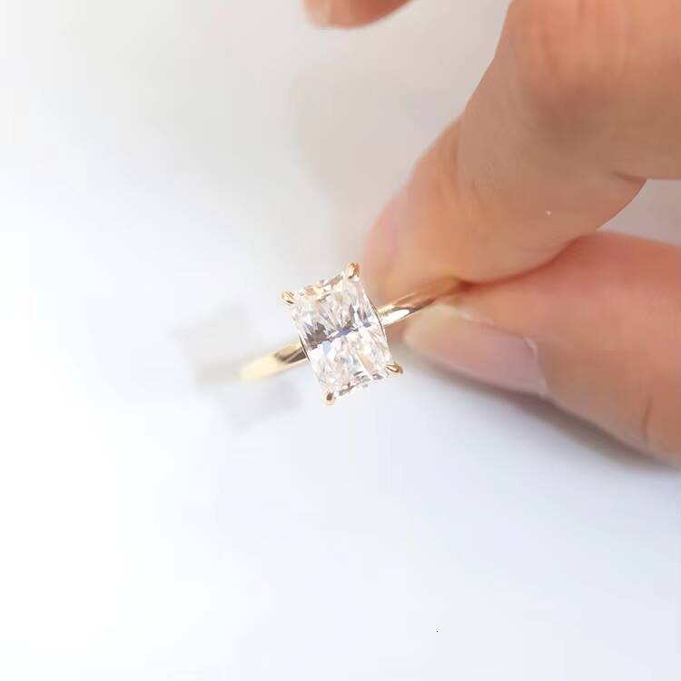 Custom Handmade 14K Solid Gold 3CT Radiant Ice Crushed Cut D Moissanite Engagement Ring Jewelry Findings