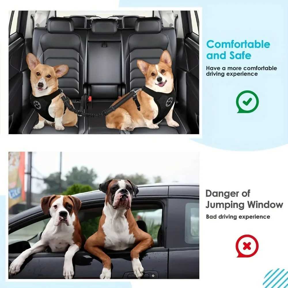 Double dog seat belt with adjustable elastic car seat belt equipped with impact reflective dog car restraint suitable for pet seat belts Y250412