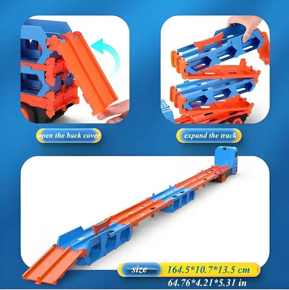 Large Car Transporter Truck Folding Track Racing Vehicle Kids Competitive Games Storage Alloy Car Boy Toy Children Birthday Gift L251112