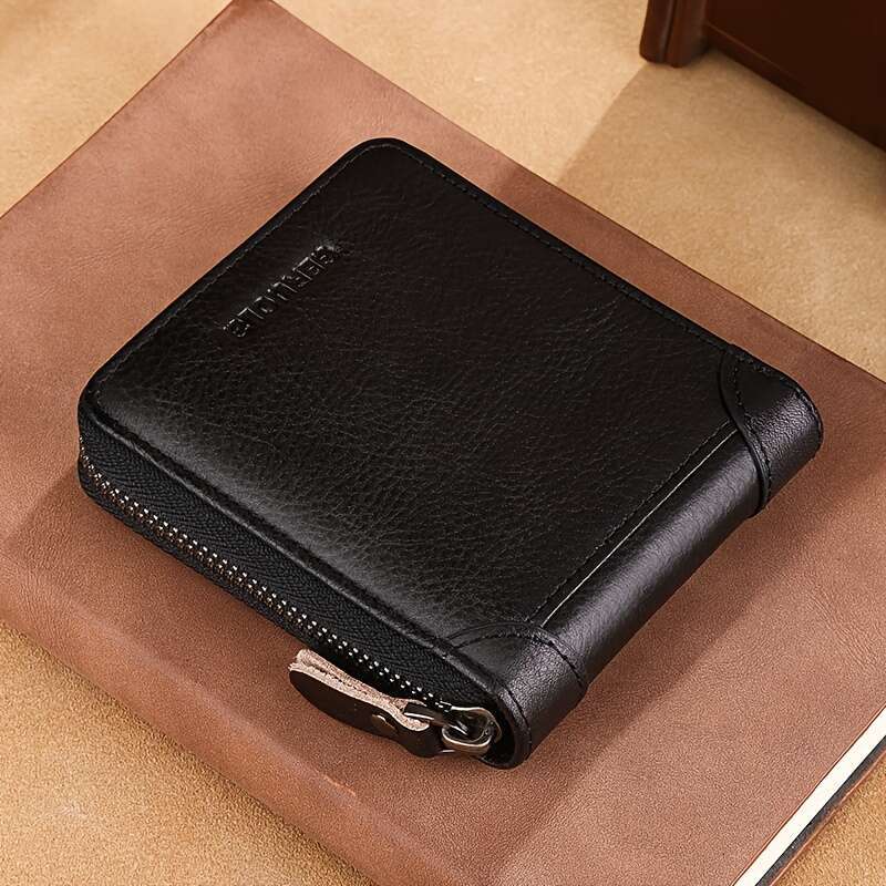 Men's New Genuine Leather Short Large Capacity Zipper 70% off Coin Purse Card Holder Integrated Ultra-thin Wallet R
