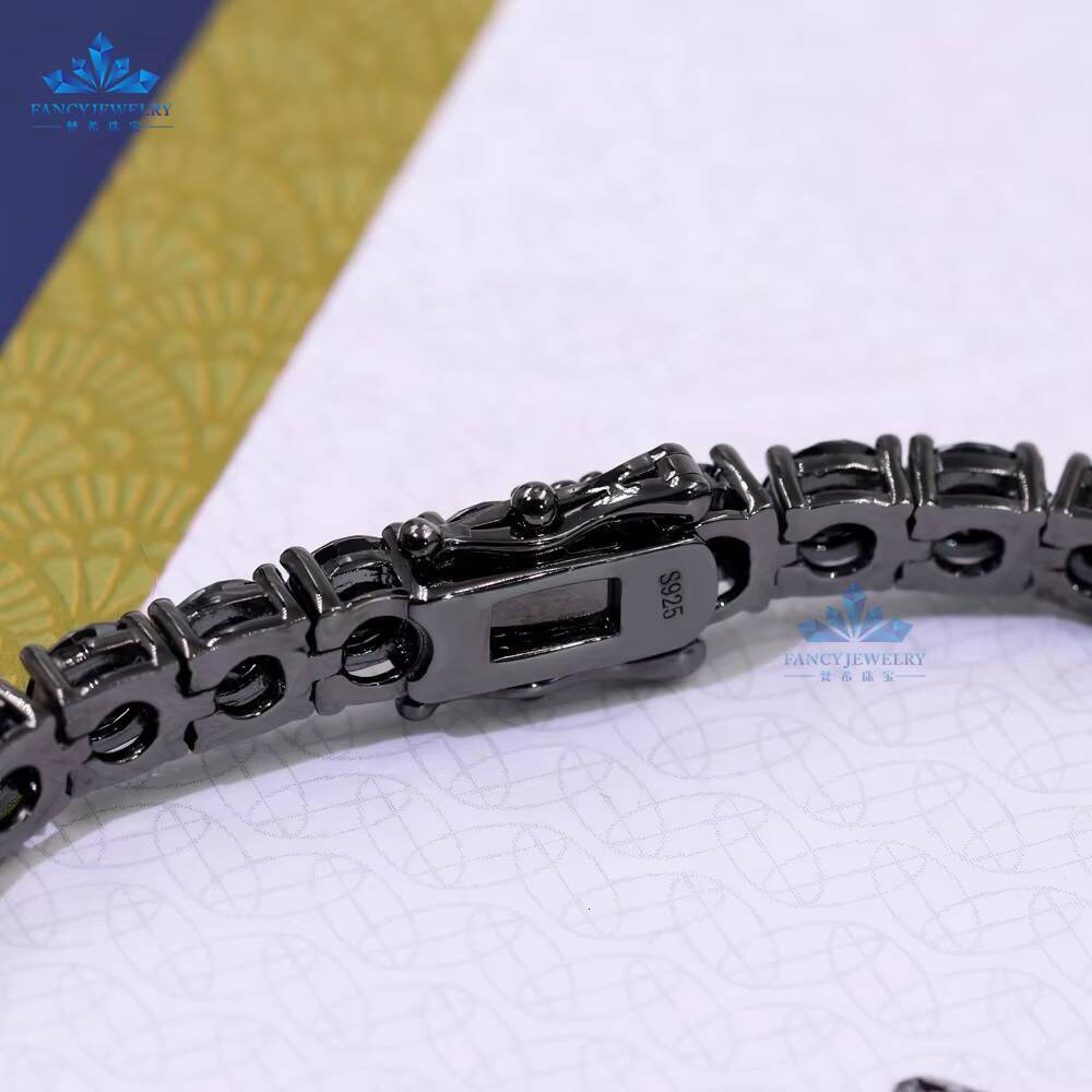 2MM 3MM 4MM 5MM 65MM S925 Silver Black Moissanite Chain Rhodium Plated Women Men Link Chain Moissanite Tennis Chain