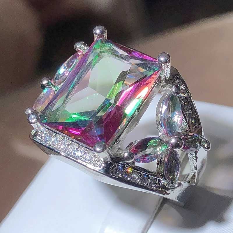 925 printed Gothic dazzling square zirconia womens ring multi-color crystal engagement ring party jewelry decorationXJ250412