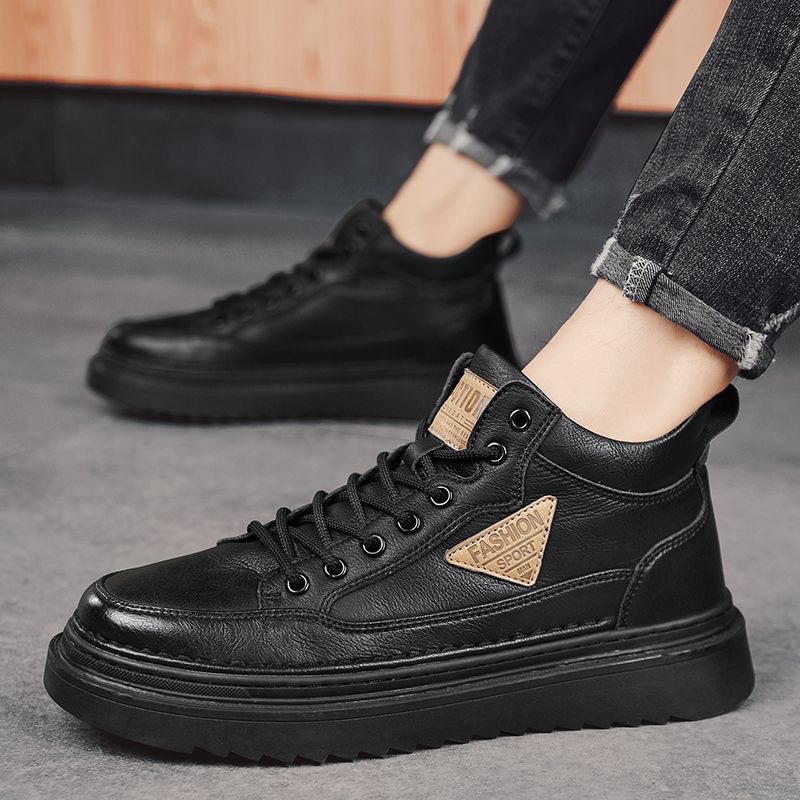 New High Top Boots For Men Fashion Casual Leather Shoes With Thick Soles Board Sneakers Working Shoes 2025s