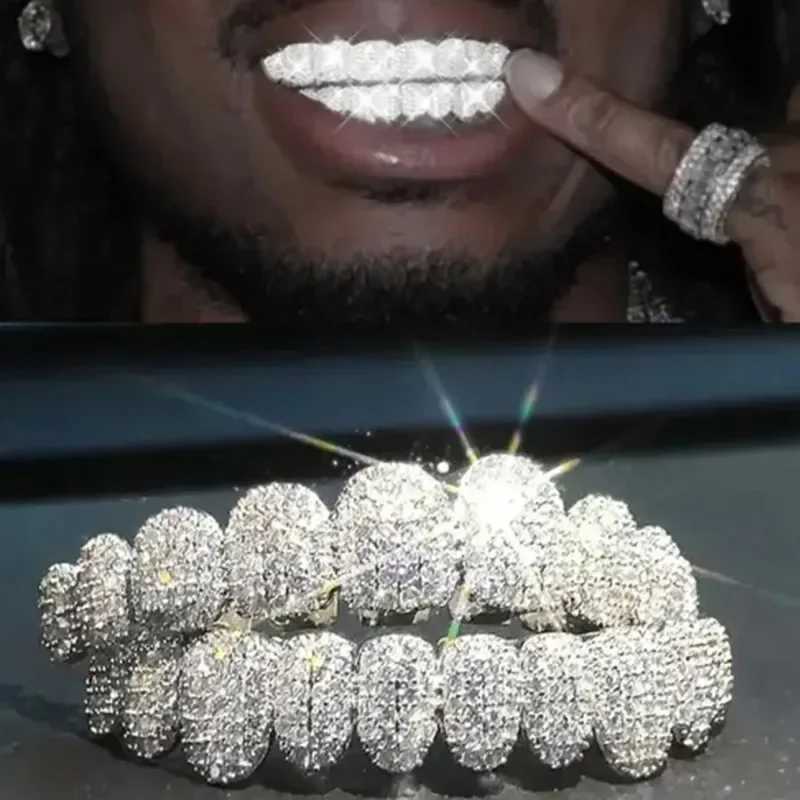 Big Shinning Bling Iced Out Teeth Grizz Hip Hop Top and Bottom Grills Teeth Mouth Punk Teeth Hat Role Playing Party W250412