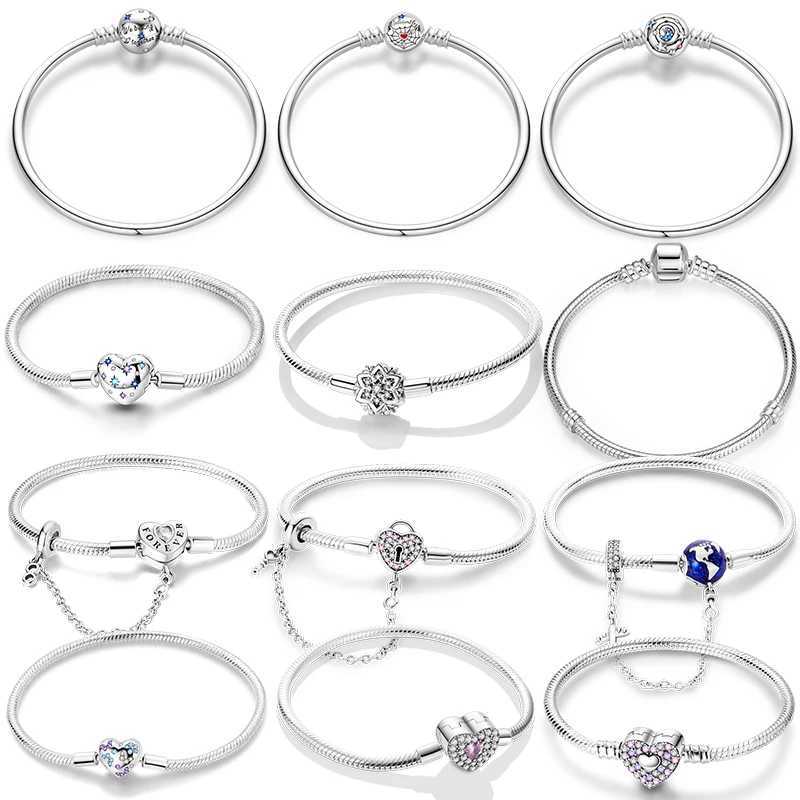 Original 925 Silver 17-20CM Heart Shaped Star Moon Snowflake Butterfly Bracelets For Women Fit DIY Charms Birthday Jewelry GiftsC250411