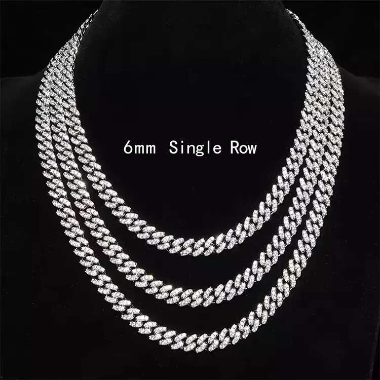 6mm Wide Necklace 18K Gold Plated S925 Sterling Silver VVS Moissanite Cuban Link Chain with GRA Certificate