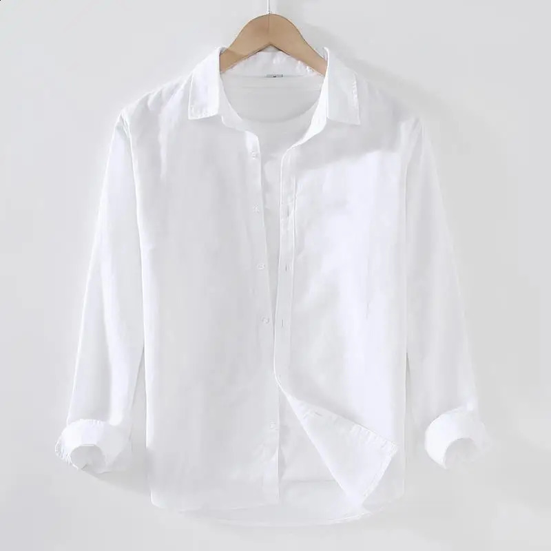 Linear Long-sleeved Mens Japanese Casual Loose Cotton Linen Shirt Spring and Summer Outfit Inch Shirt 250411
