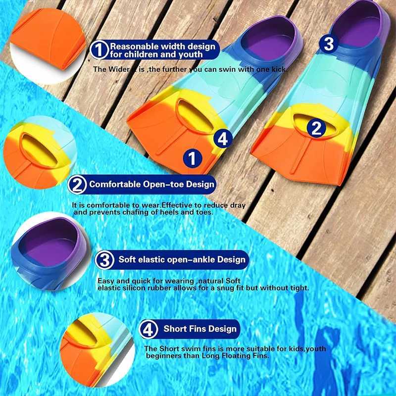 Comfortable silicone swimming fins for children and adults are suitable for beginners in swimming and are an ideal choice for training water activitie