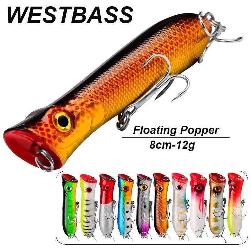WESTBASS 1PX Silent Popper Lure 80mm-12g Floating Fishing Wobblers Long Casting Hard Bait Vivid Swimbait Crankbait Pesca Isca Z250411