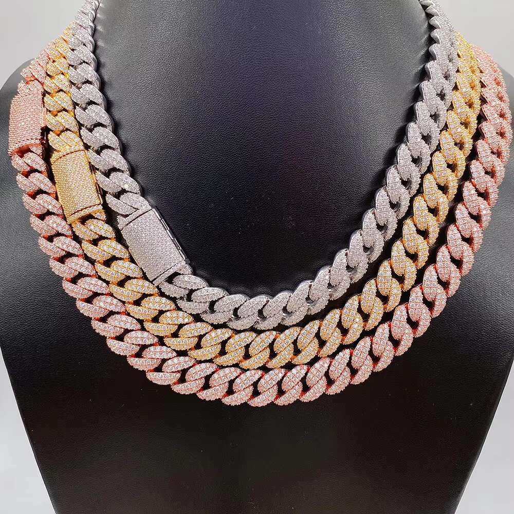 Fine Jewelry 925 Rose Gold Hip Hop Cuban Chain Moissanite Jewelry 925 Silver Necklace Chain Man Necklace for Men