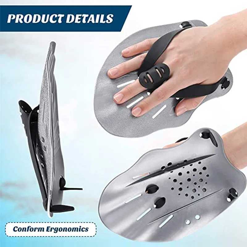 1 pair of swimming training paddles swimming hand paddles inflatable diving gloves finger flip sports silicone palm adjustable shoulder strapY250412