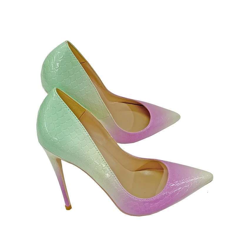 Gradient sweet dress with color blocking slim high heels, light mouthed pointed toe, plus size women's shoes