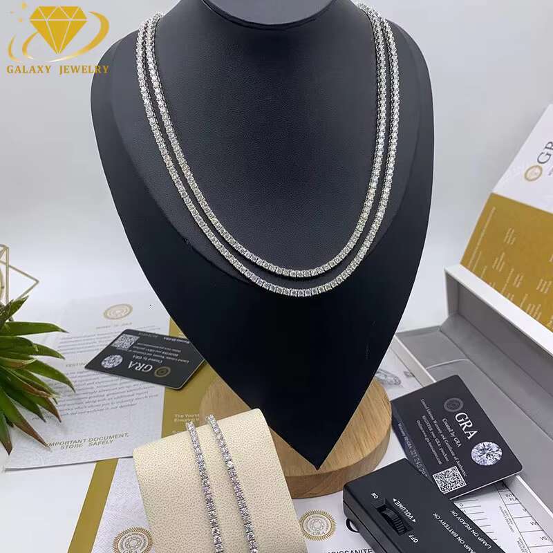 Fine Jewelry GRA Certificate Pass The Diamond Tester Moissanite Tennis Chain Necklace 925 Sliver For Men Women